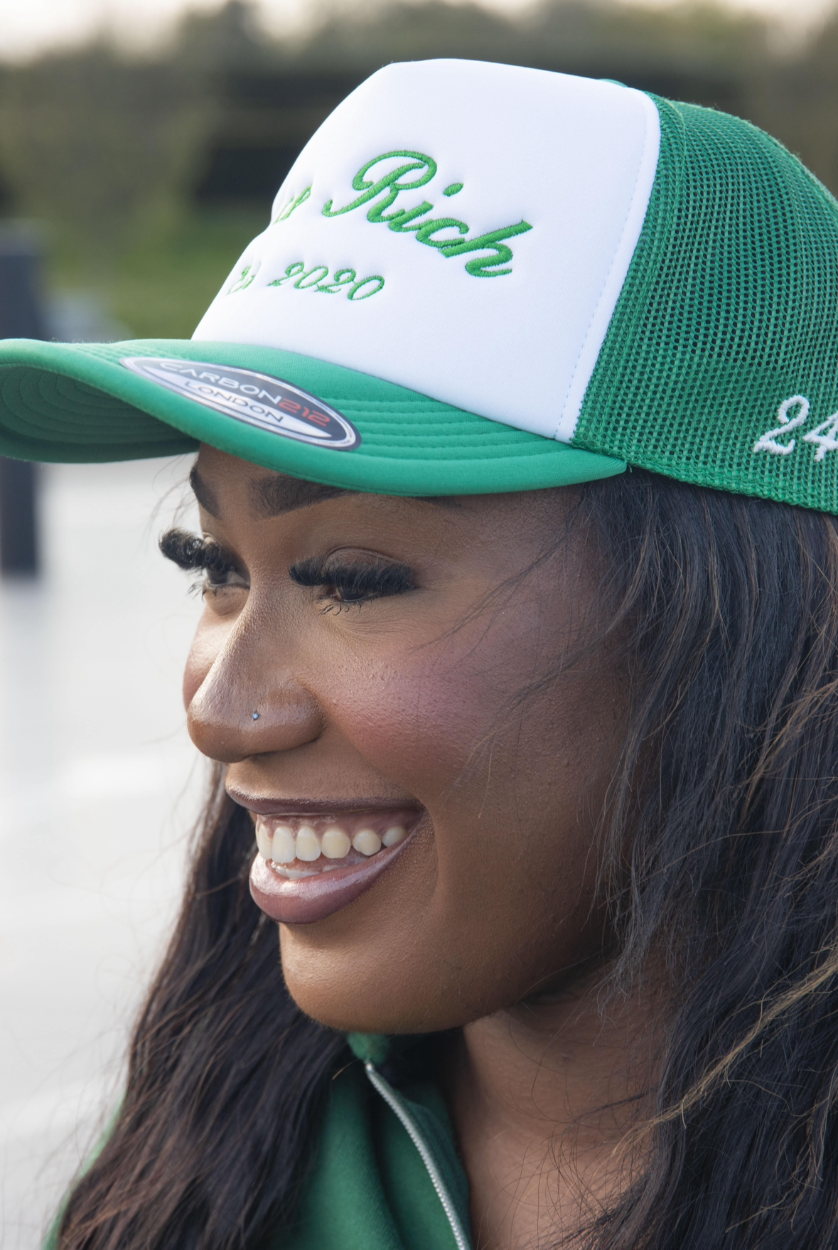 GREEN AND WHITE ACE RICH TRUCKER CAP