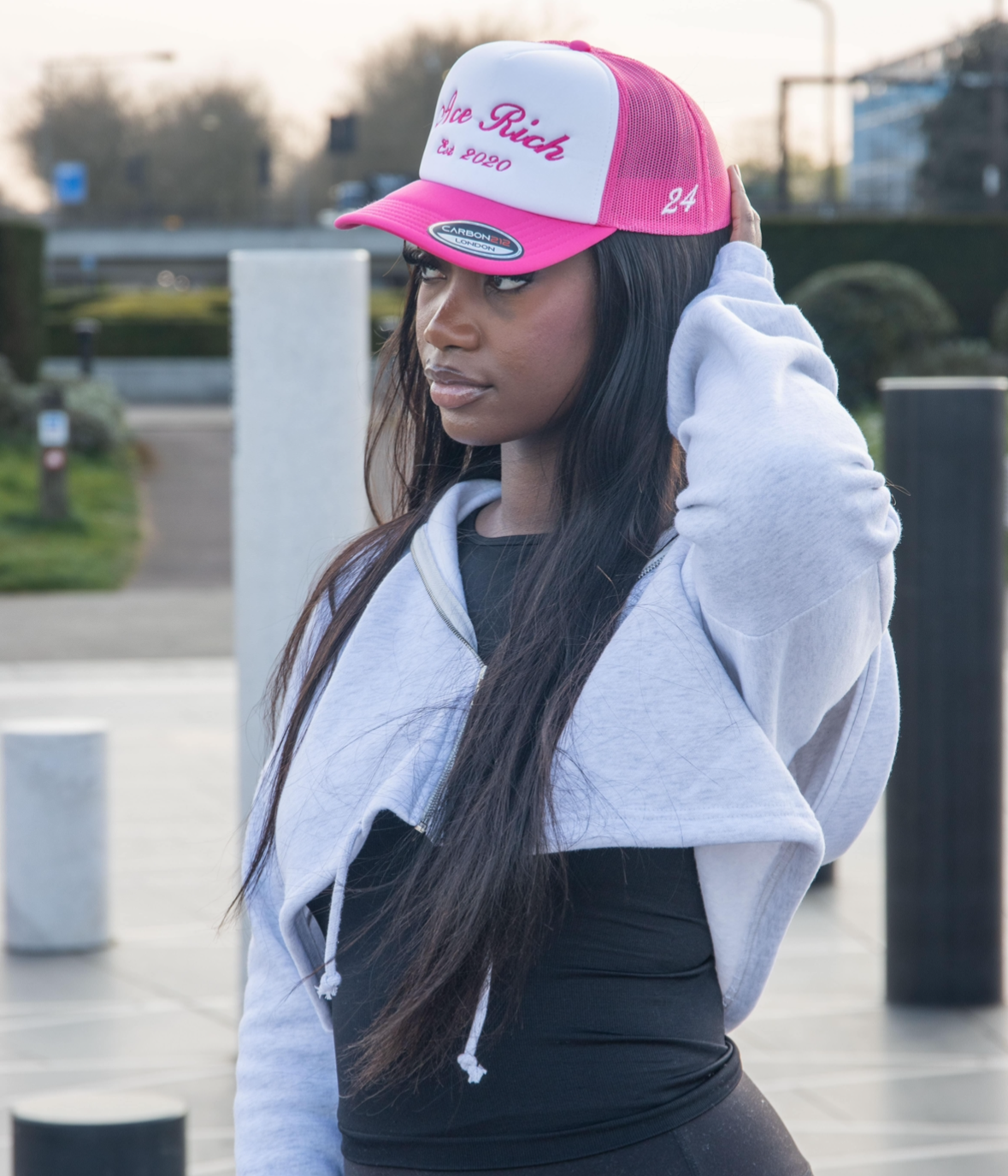 PINK AND WHITE ACE RICH TRUCKER